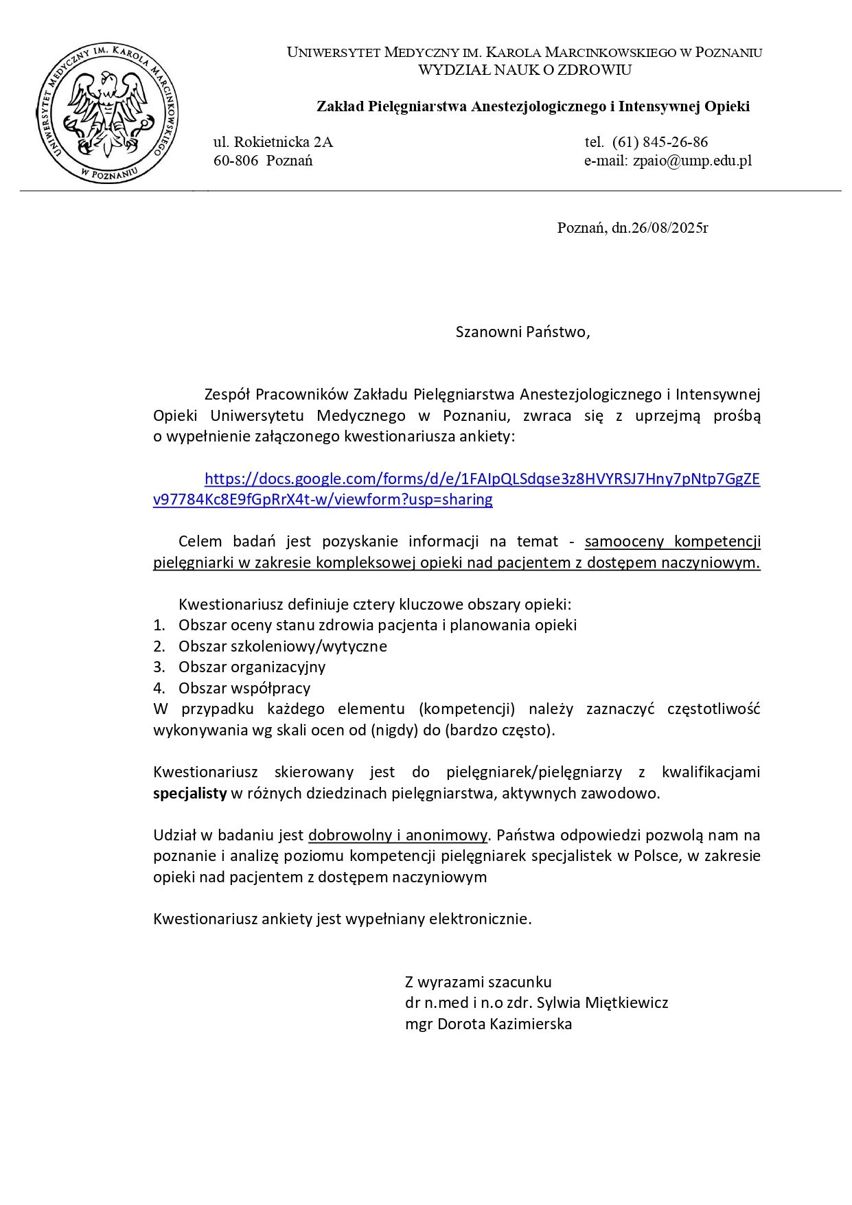 Pismo Przewodnie   Samoocena Kompetencji W Opiece Nad Pacjentem Z Dostępem Naczyniowym Page 0001